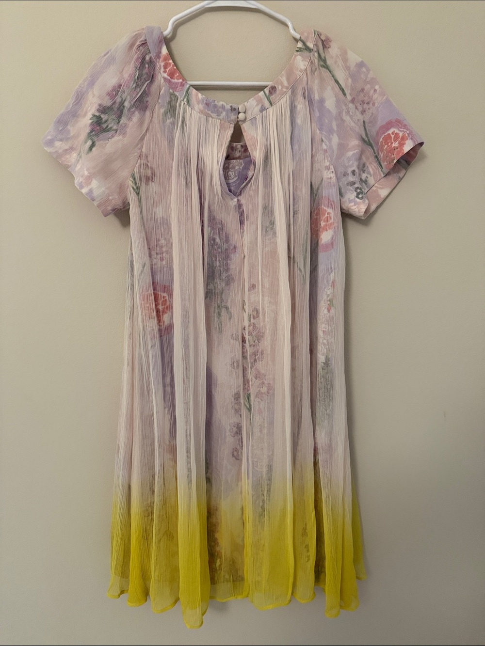 Anthropologie Pale Purple/Pink to Soft Yellow Dip-Dye Swing Dress - Picture 4 of 5